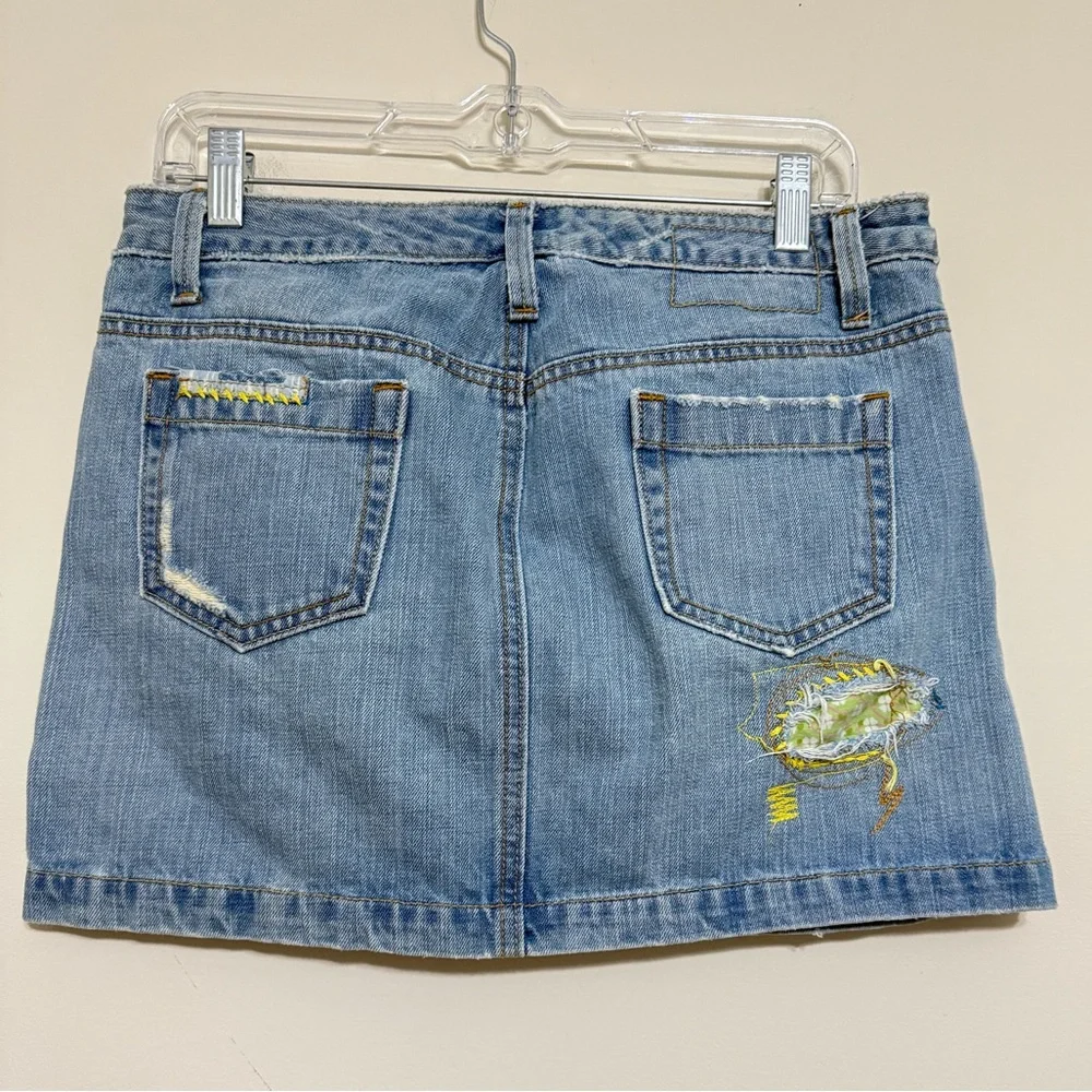GAP Y2K Denim Mini Skirt Embroidered Appliqué Jeans Blue Cotton Size 10